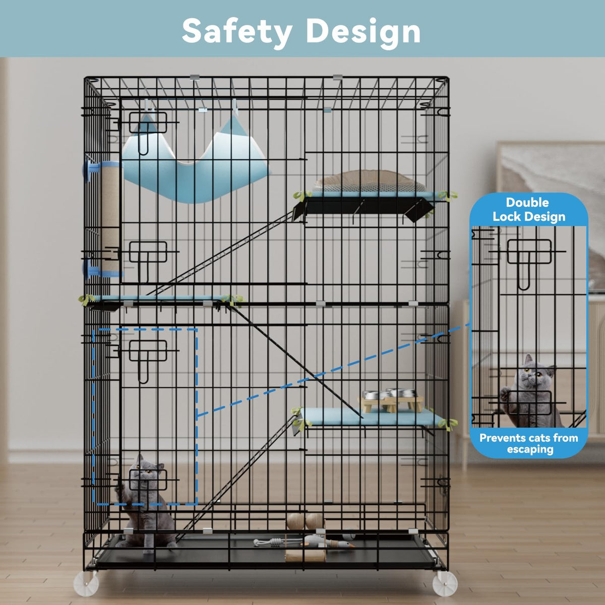 4-Tier Cat Cage with Cushions Hammock Scratching Post E563418