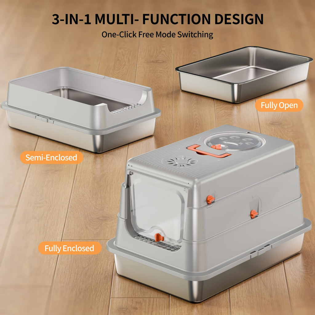 Stainless Steel Extra Large Enclosed Cat Litter Box S2711