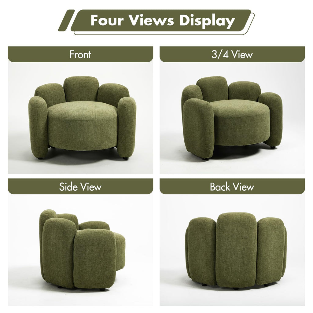 Green Mid-Century Modern Accent Chairs Set of 2 Upholstered Barrel Side Chairs with Solid Wood Base X478