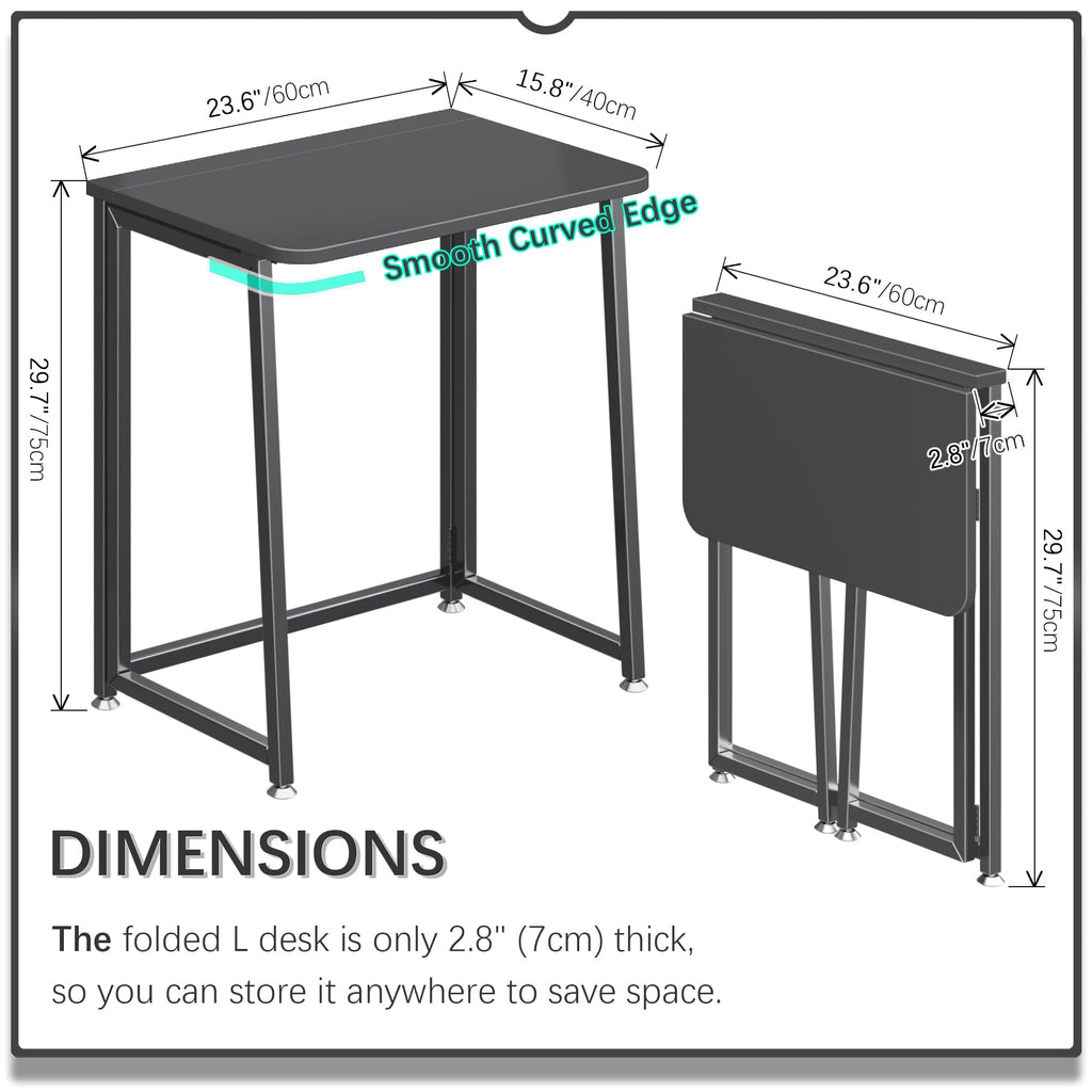 23.6" Folding Mobile Desk with Wheels, All Black Y750