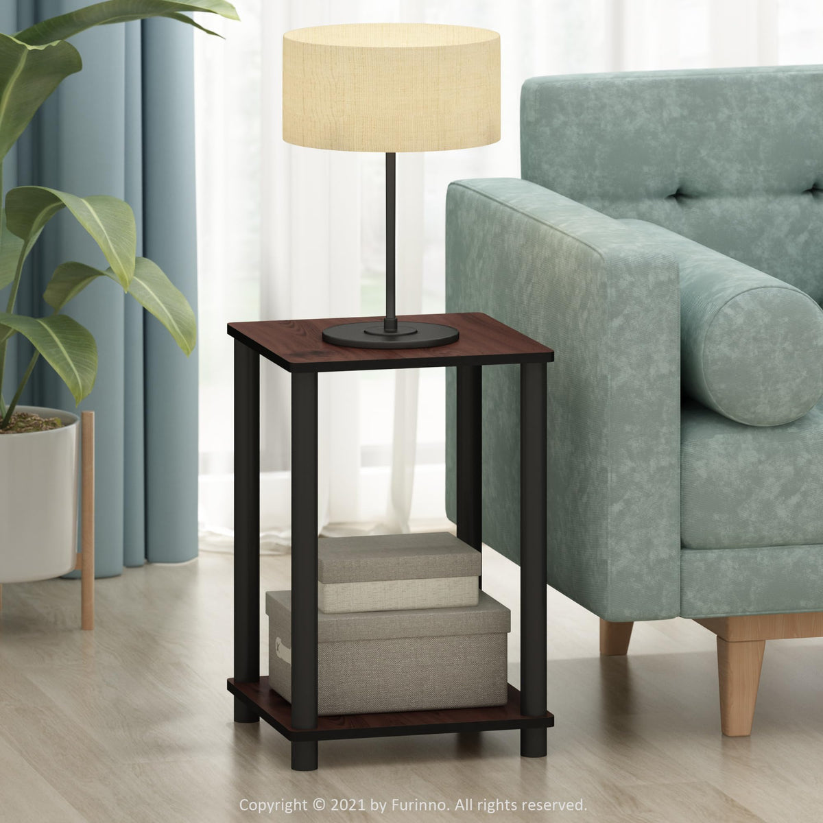 2-Tier Square Side Table Set of 2, Dark Cherry T415397