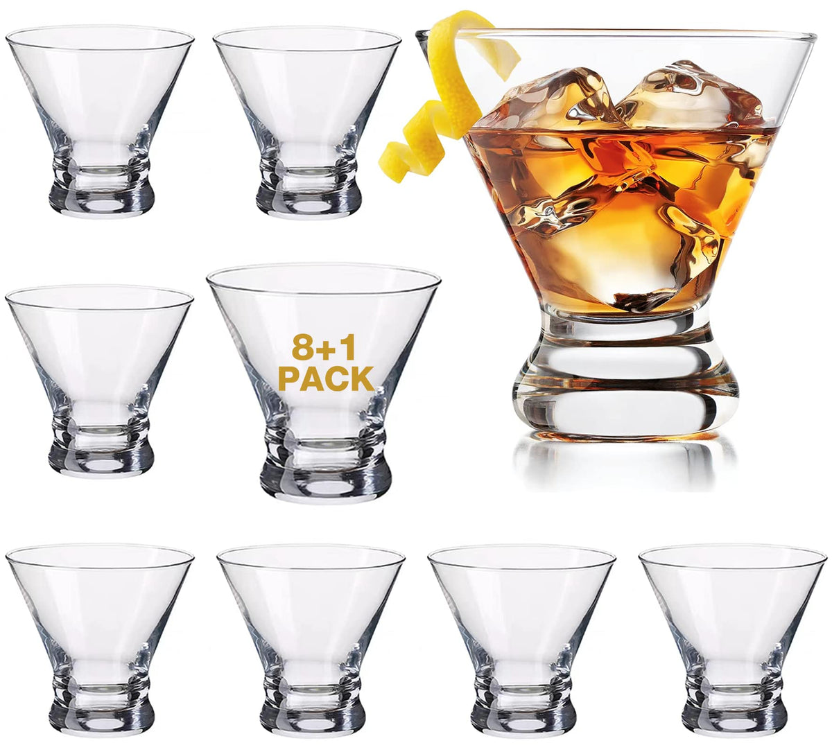 Set of 9 Crystal Stemless Martini Glasses 8 Ounces K986
