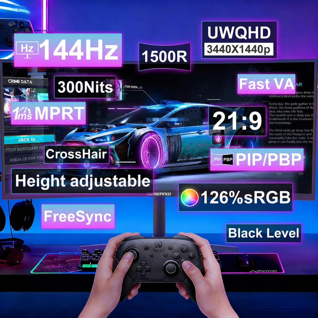 34 Inch Curved Ultrawide Gaming Monitor 180Hz UWQHD T97213