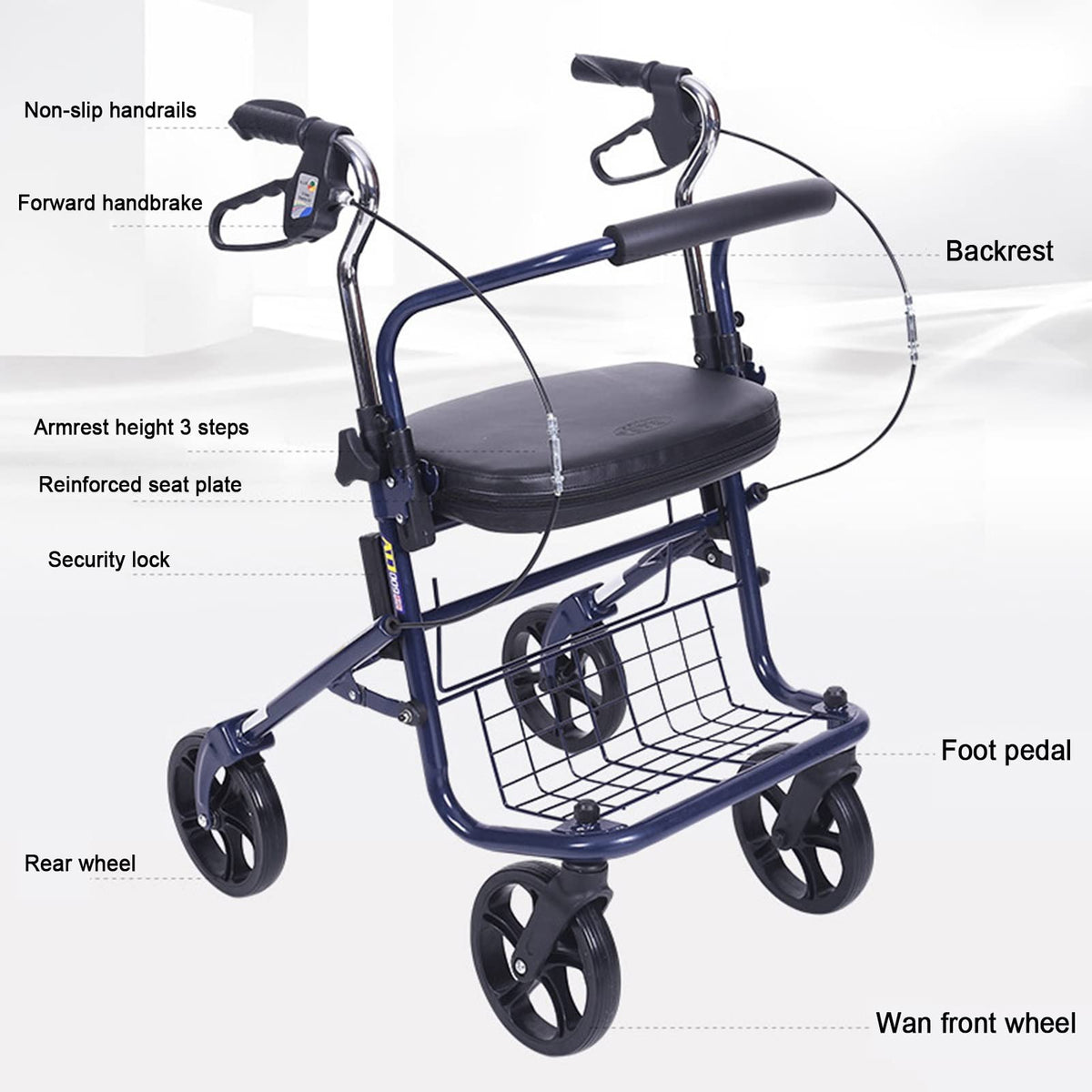 Upright Folding Rollator Walker with Seat P391