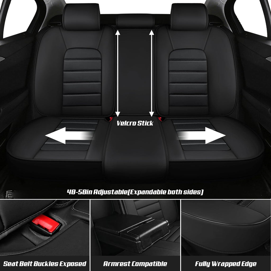 Waterproof Nappa Leather Full Coverage Car Seat Covers Full Set Black Red E49071