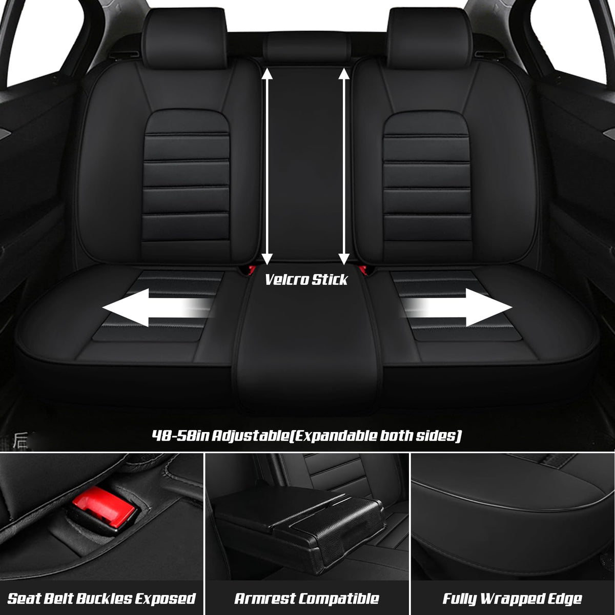 Waterproof Nappa Leather Full Coverage Car Seat Covers Full Set Black Red E49071
