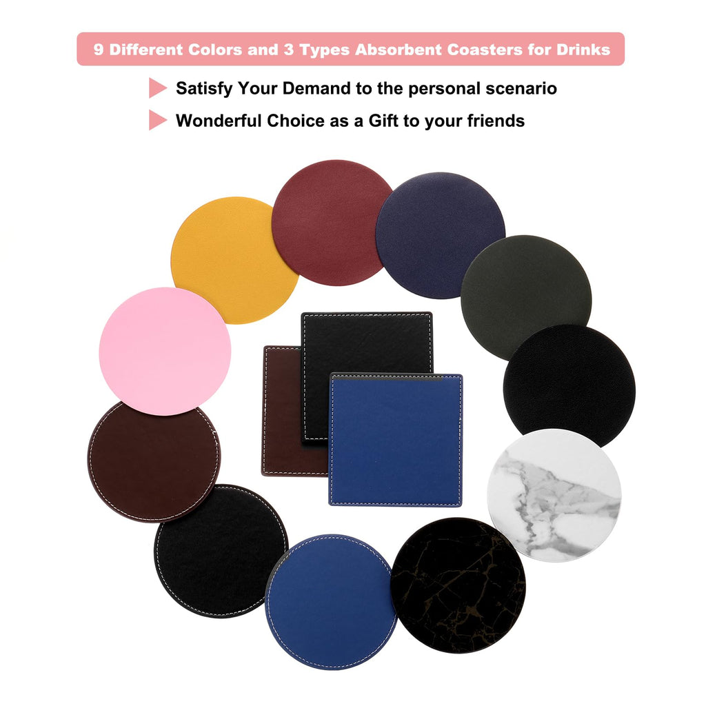 White Stitched Dual Sided Leather Coasters Set of 6 Q93330
