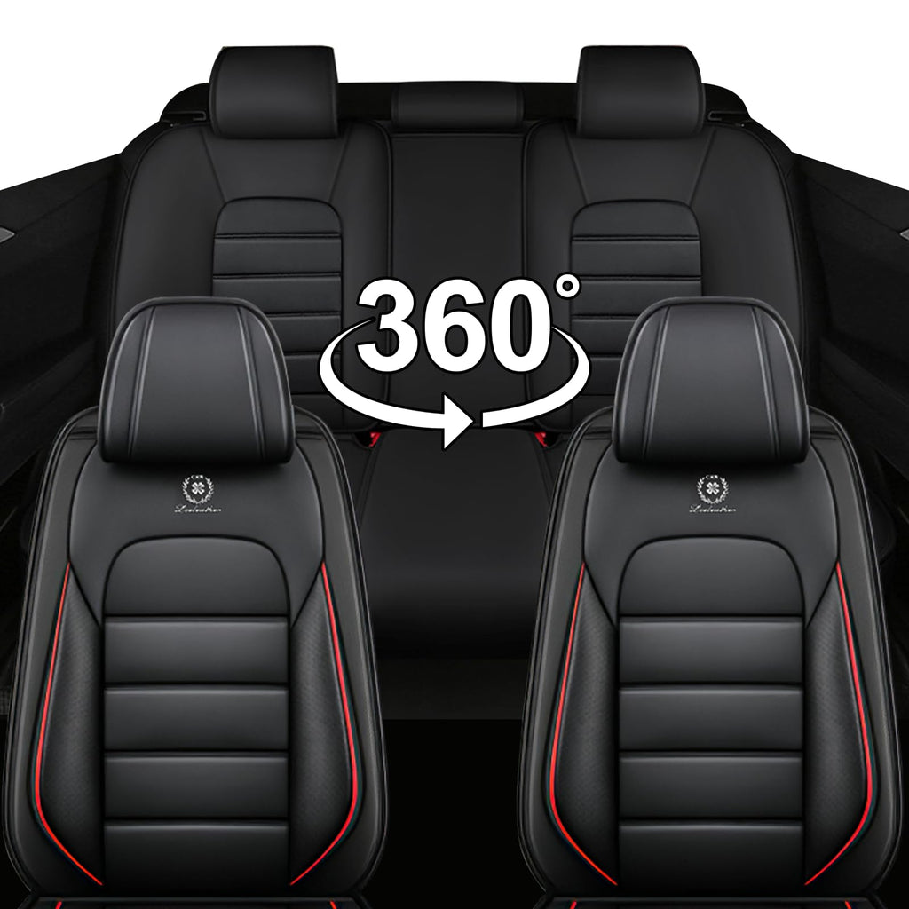 Waterproof Nappa Leather Full Coverage Car Seat Covers Full Set Black Red E49071
