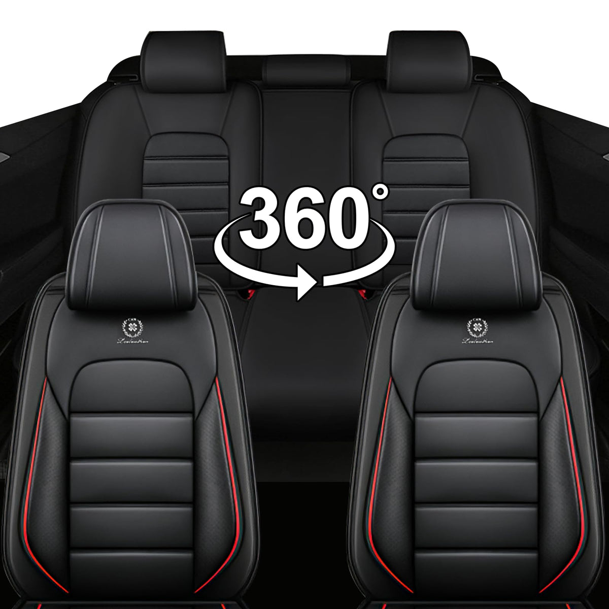 Waterproof Nappa Leather Full Coverage Car Seat Covers Full Set Black Red E49071