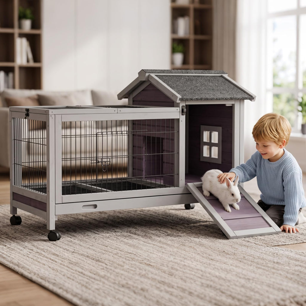 Wooden Rabbit Cage with Pull Out Tray and Wheels A875