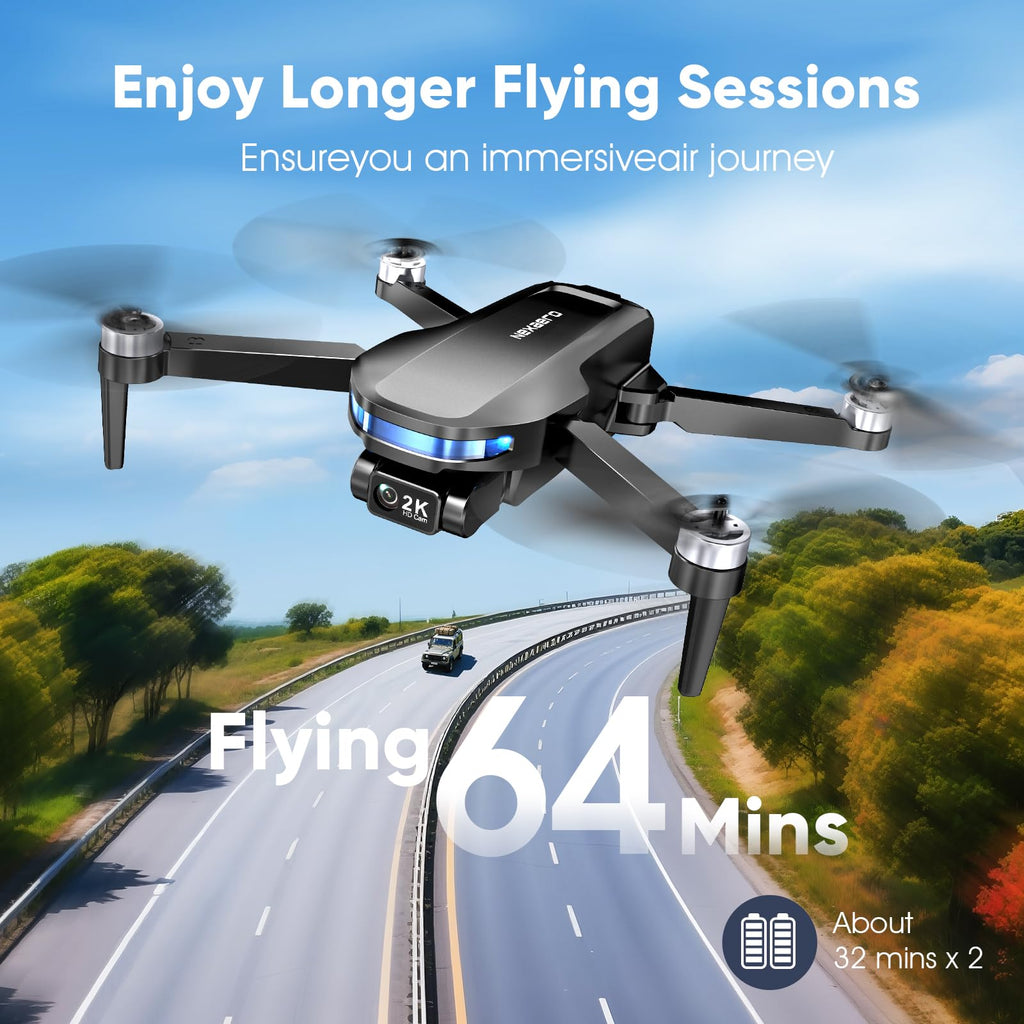 GPS Drone with EIS 2K Camera, 7.22 inch Screen, 64 Mins Flight, Foldable RC Drone C10683