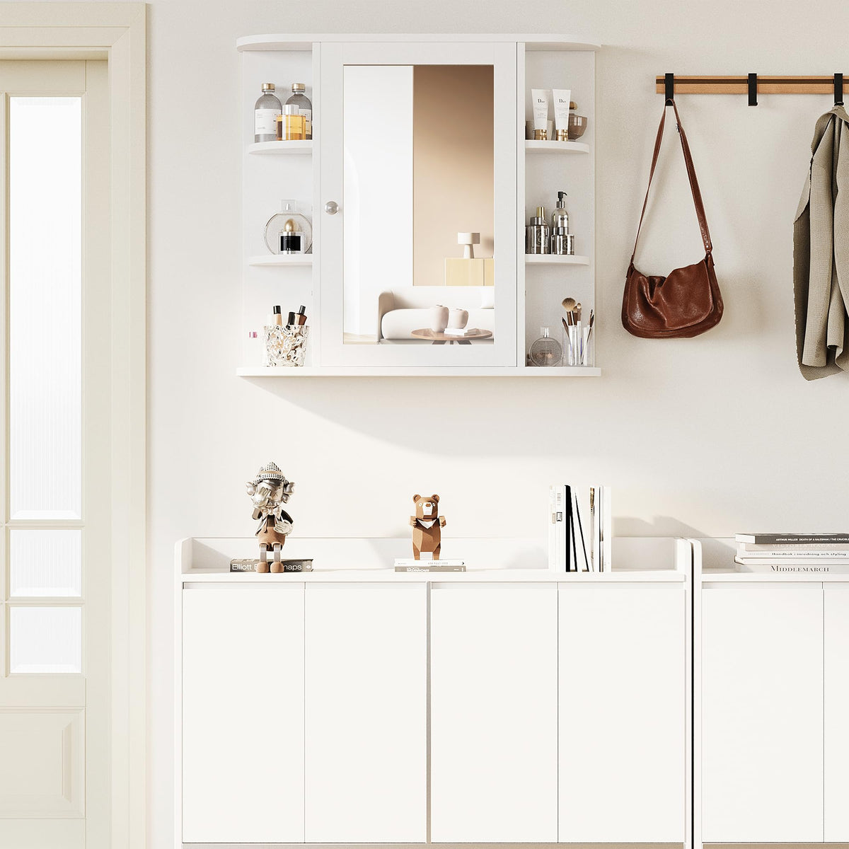 White Wall Mounted Medicine Cabinet with Mirror R402451