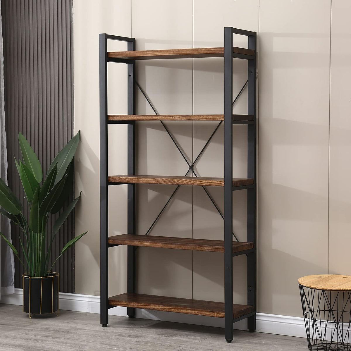 5 Tier Solid Wood Metal Bookcase M211