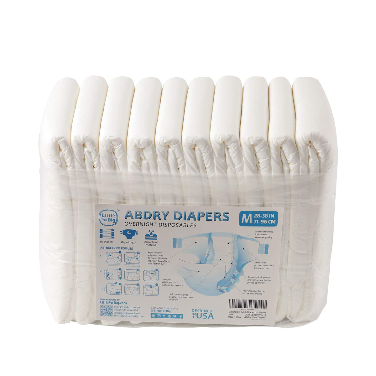 Adult Diaper 10 Pieces White Medium 28"-38" K47868