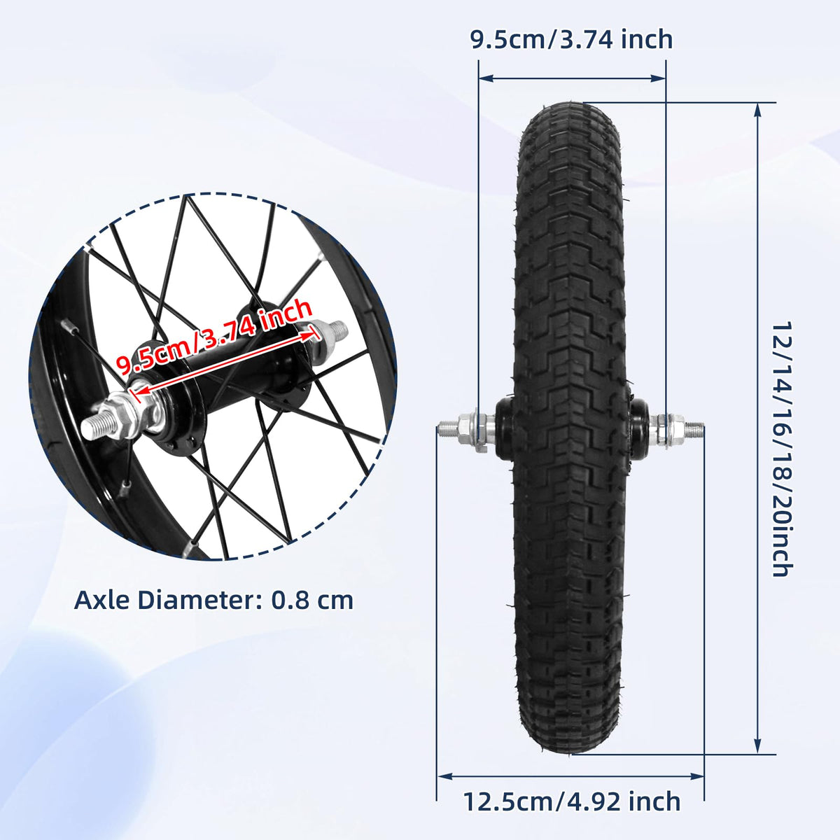 Kids Bike Front Wheels Replacement with Solid Air Rubber Tire and Inner Tube P851308