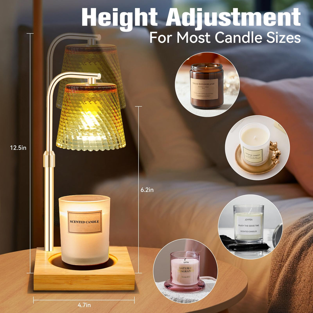 Height Adjustable Dimmable Candle Warmer Lamp with Timer K251621