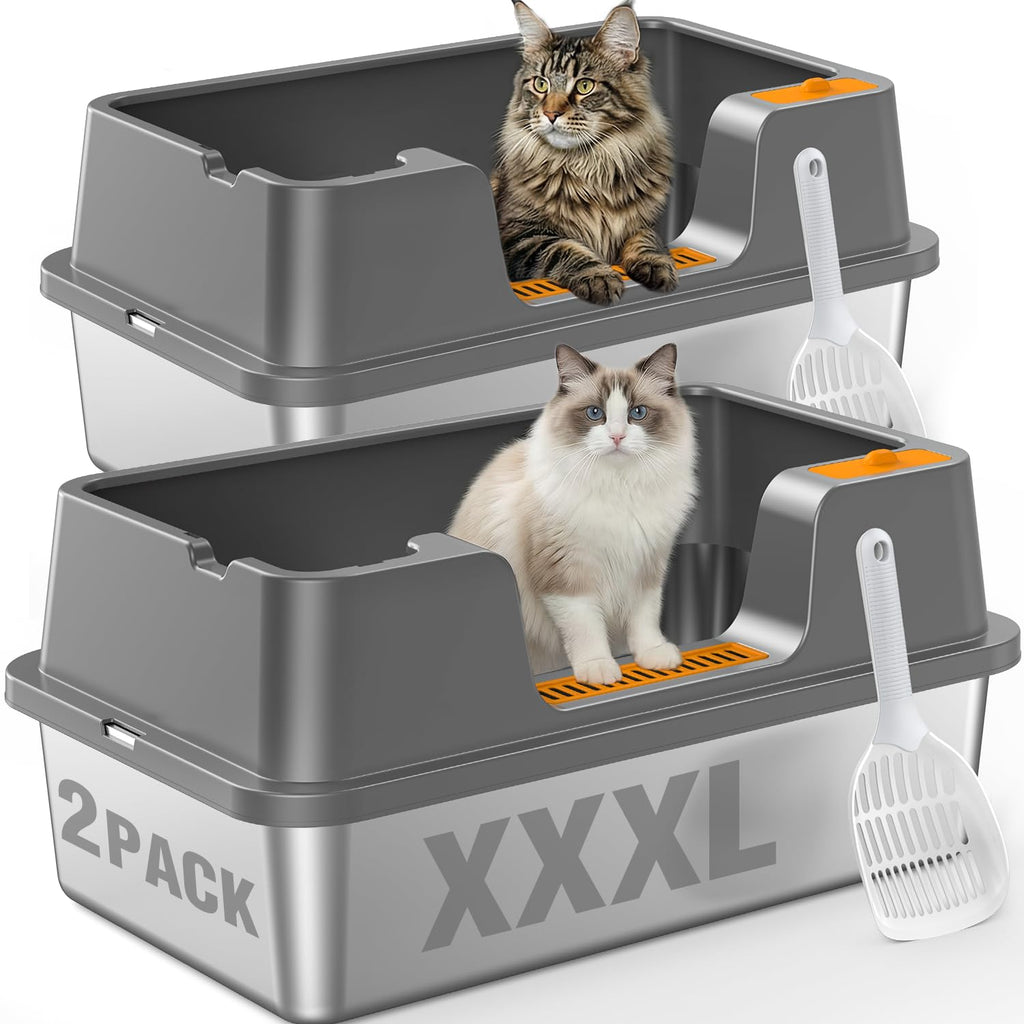Extra Large Stainless Steel Litter Box with High Sides Y230639