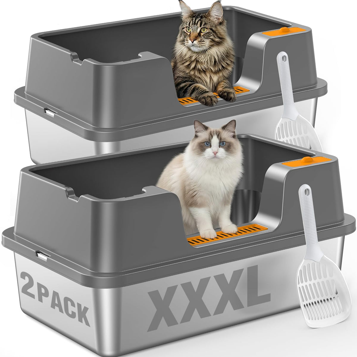 Extra Large Stainless Steel Litter Box with High Sides Y230639