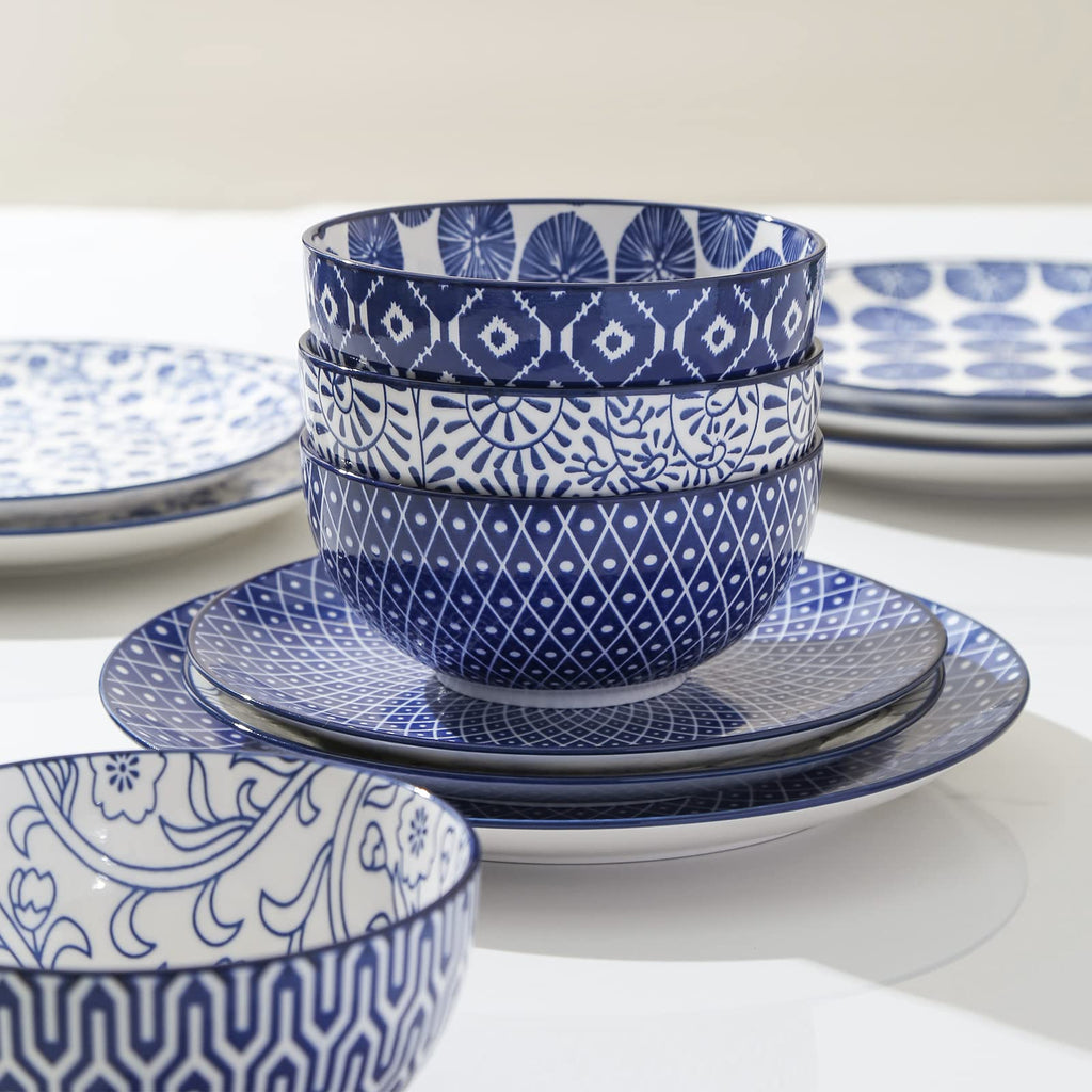 Ceramic Dinnerware Sets 12 Piece + 8 OZ Cappuccino Cup Set with Saucers J5986