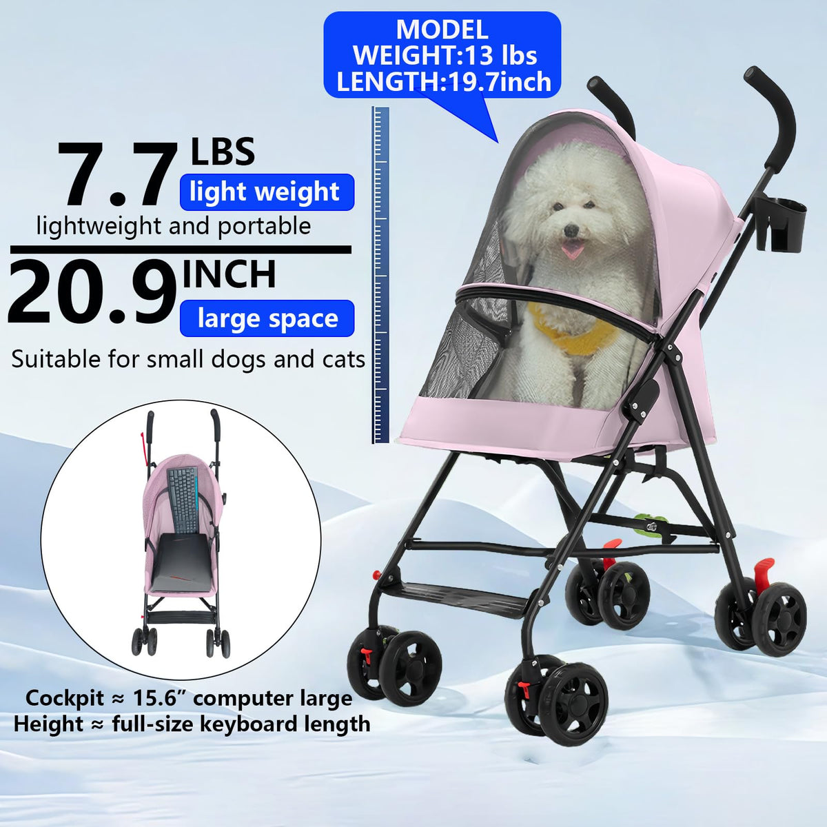 Foldable Lightweight Cat Stroller Pink H909425