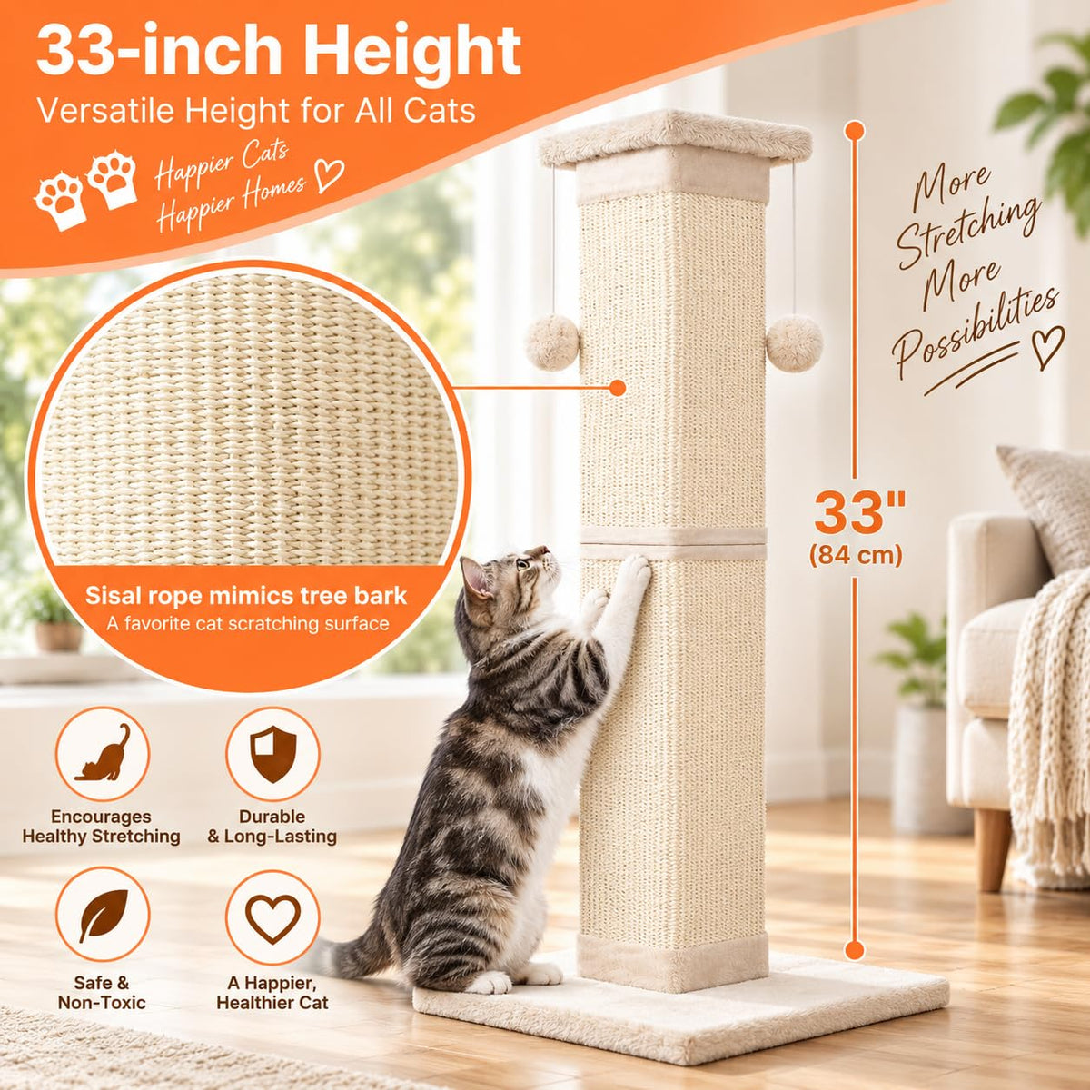 33 Inch Nature Sisal Cat Scratching Post K36879