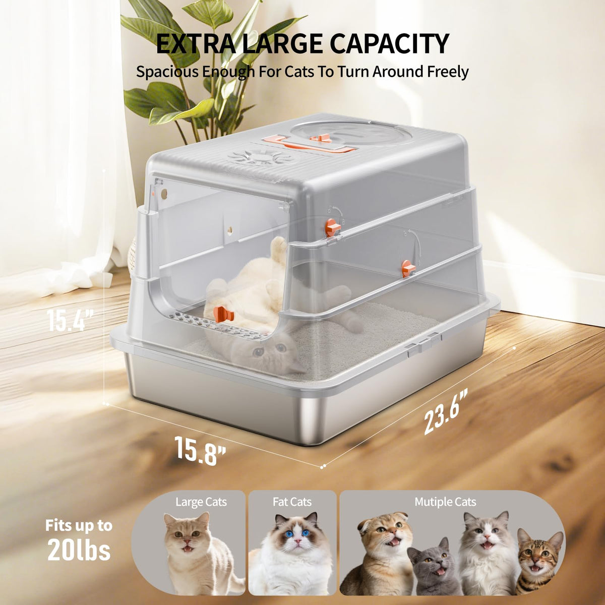 Stainless Steel Extra Large Enclosed Cat Litter Box S2711