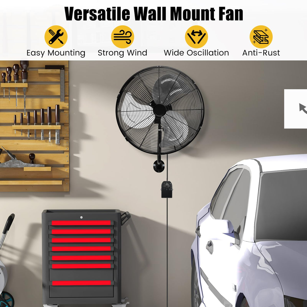 20 Inch 3-Speed Oscillating Metal Wall Fan R5252