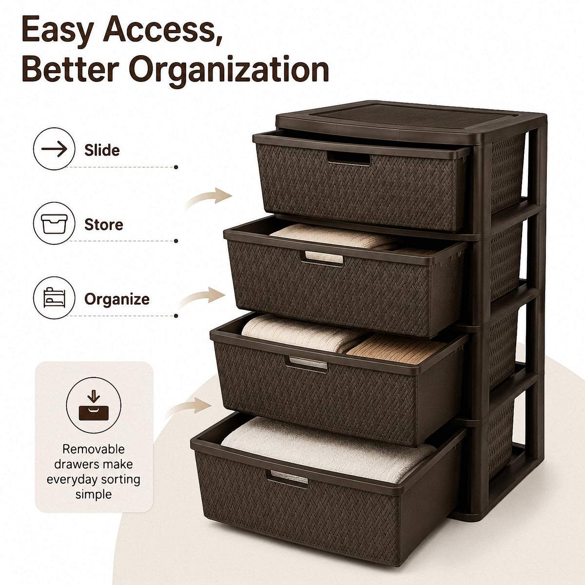 Brown 4-Drawer Plastic Storage Tower C158