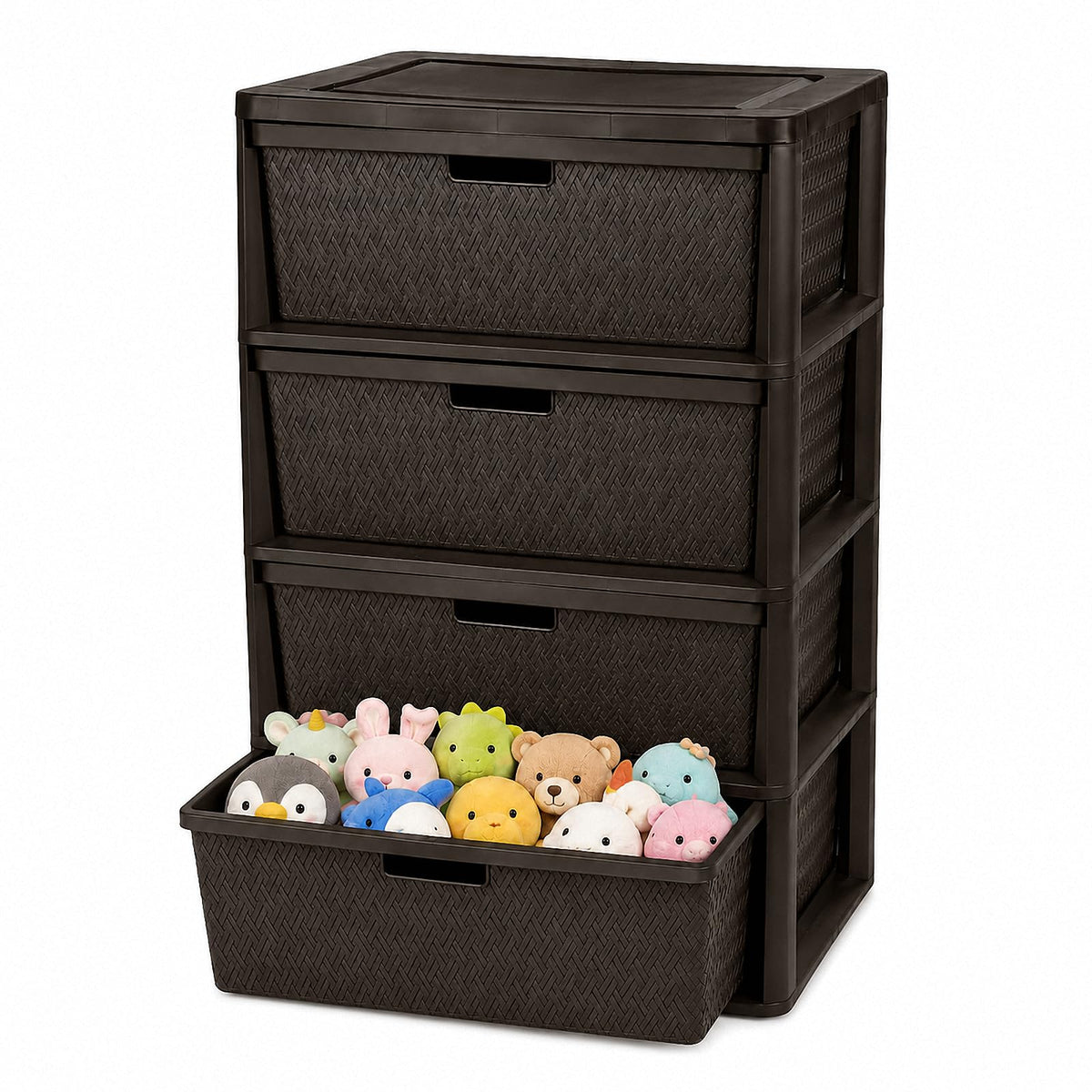 Brown 4-Drawer Plastic Storage Tower C158