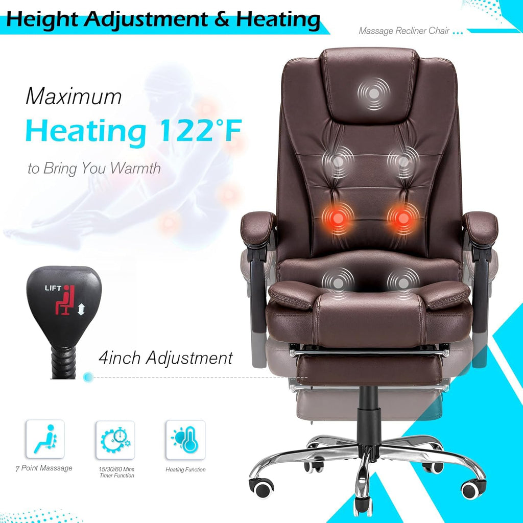 Massage Office Chair with Heat Function & Footrest S6208