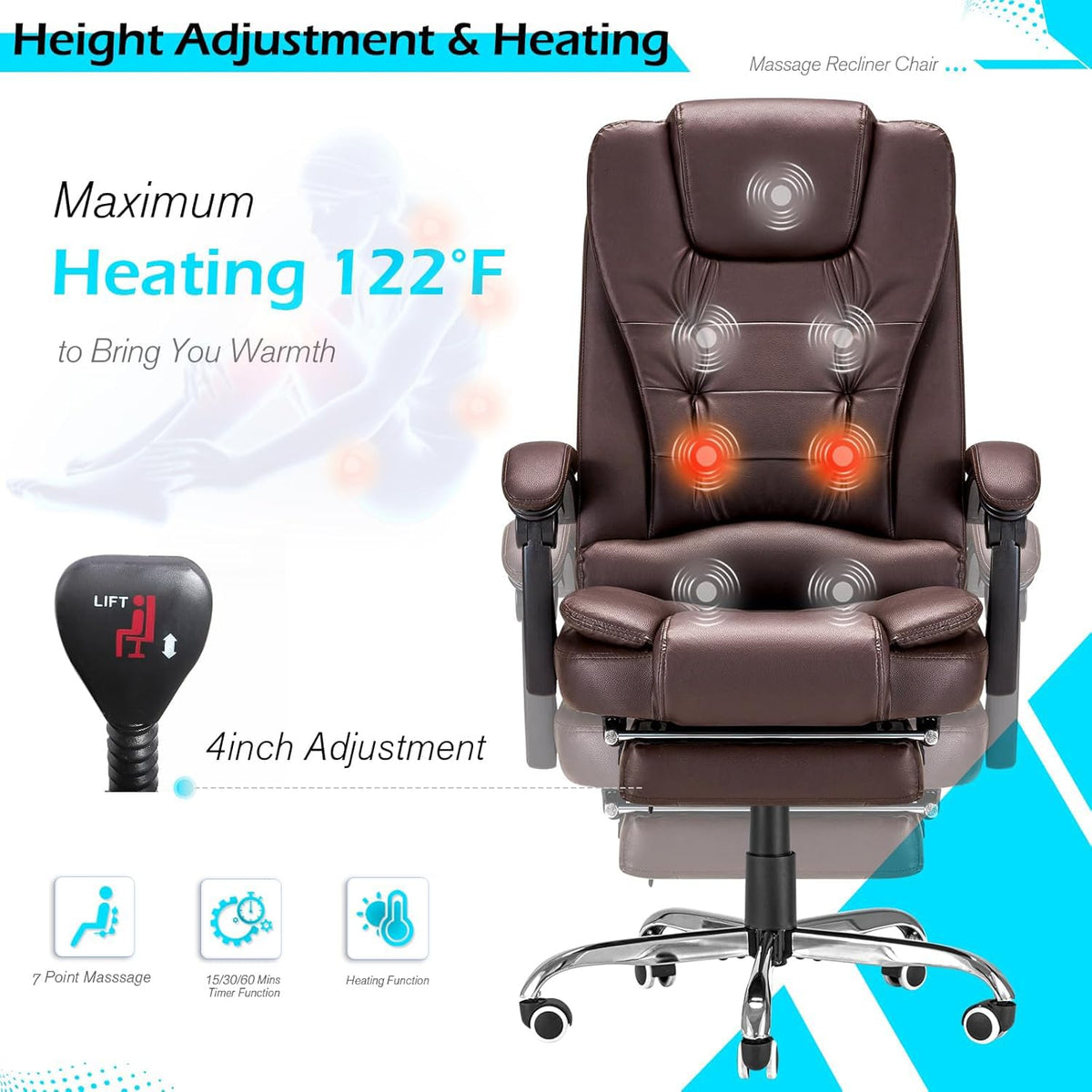 Massage Office Chair with Heat Function & Footrest S6208