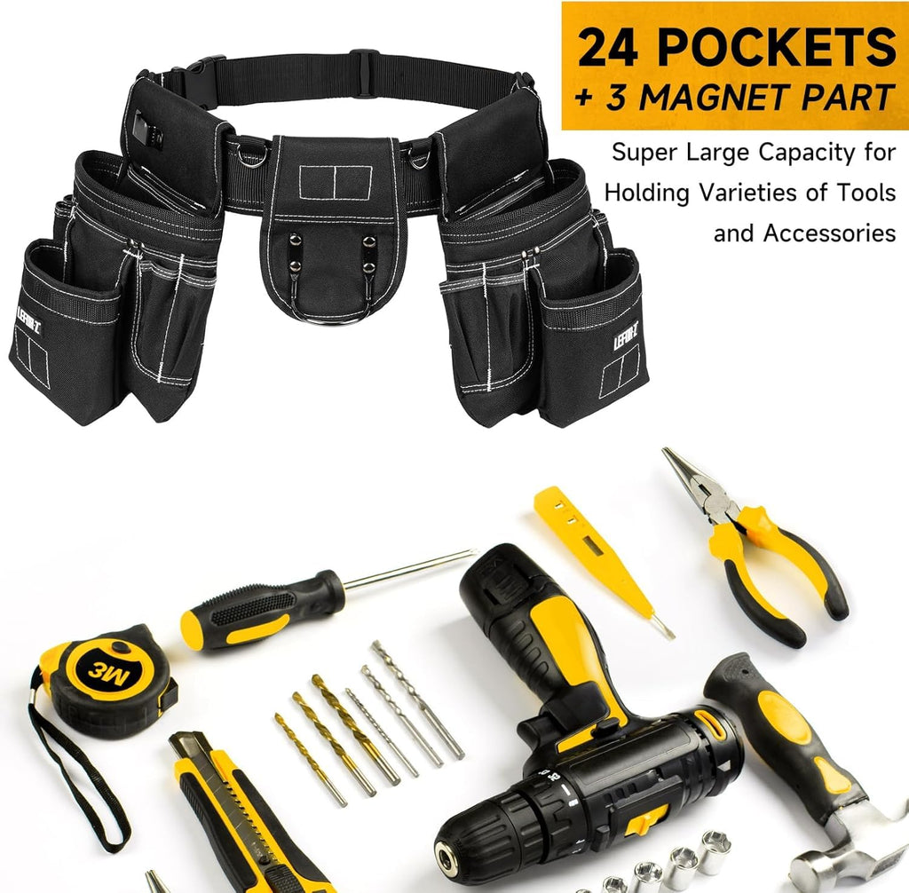 27-Pockets Heavy Duty Tool Belt with Suspenders M989295
