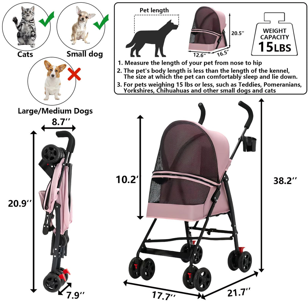 Foldable Lightweight Cat Stroller Pink H909425