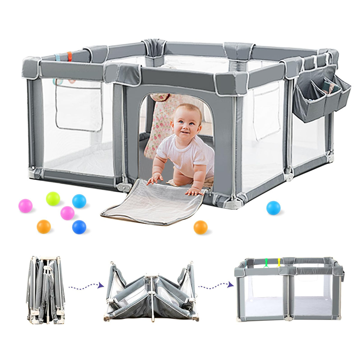 Foldable Baby Playpen with Mat F31797