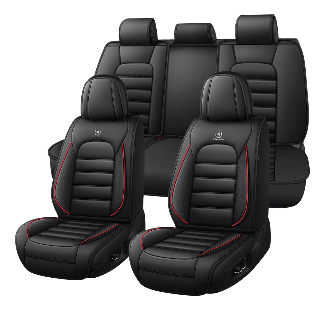 Waterproof Nappa Leather Full Coverage Car Seat Covers Full Set Black Red E49071