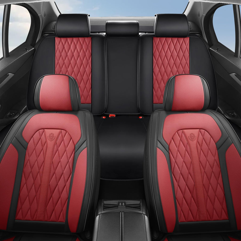 Red Black Leather Car Seat Covers Full Set M32598
