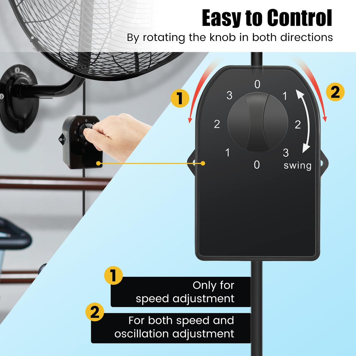 20 Inch 3-Speed Oscillating Metal Wall Fan R5252