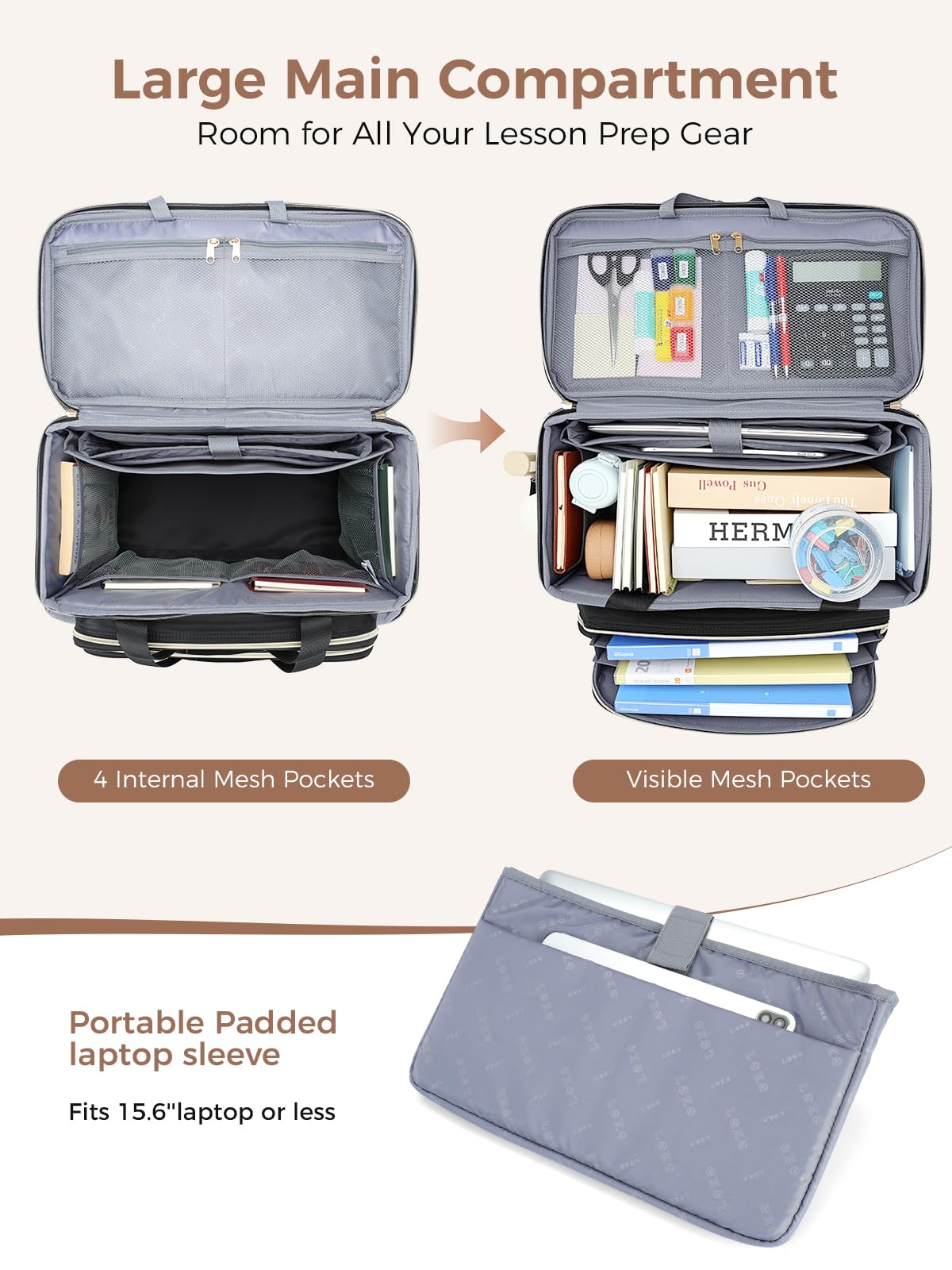 Rolling Teacher Bag with 4-Wheels 360° Spinner E2726
