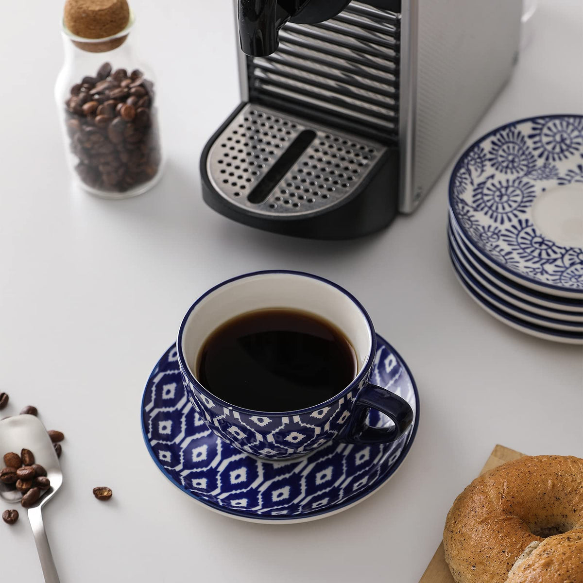 Ceramic Dinnerware Sets 12 Piece + 8 OZ Cappuccino Cup Set with Saucers J5986