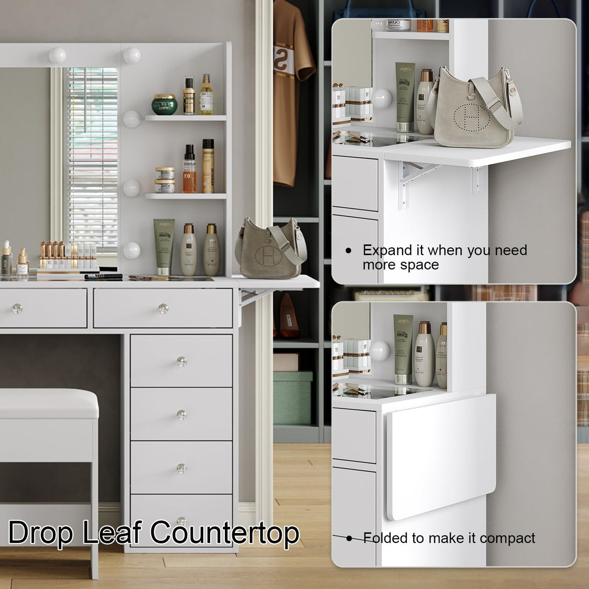 Vanity Desk with Mirror and 12 LED Lights, 11 Drawers & 4 Shelves X501185