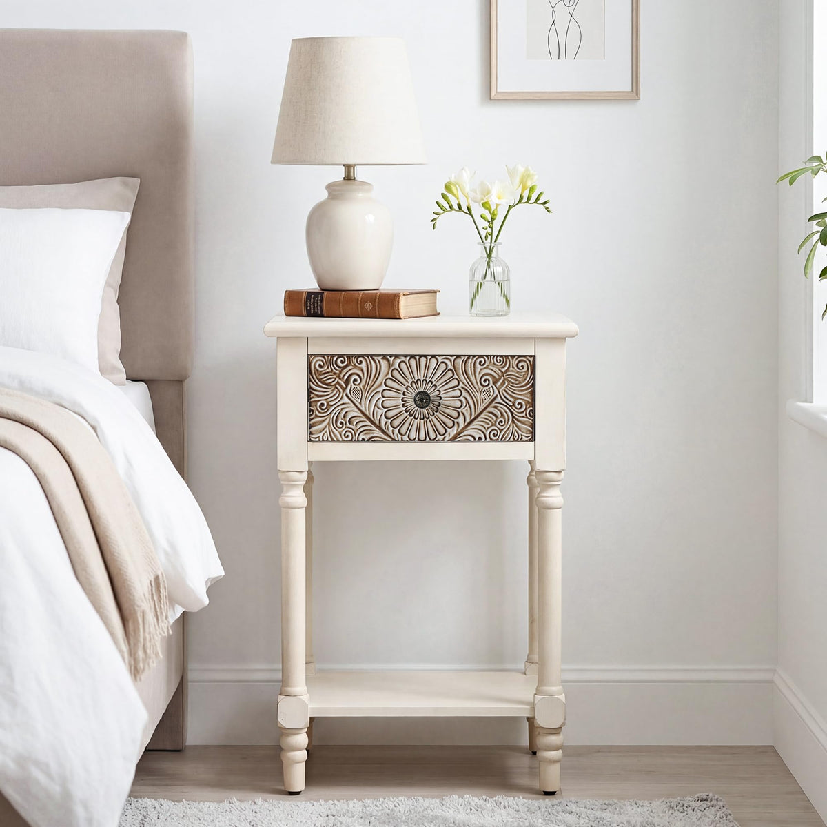 2 Pieces MDF 2-Tier Nightstand with Storage Drawer N770