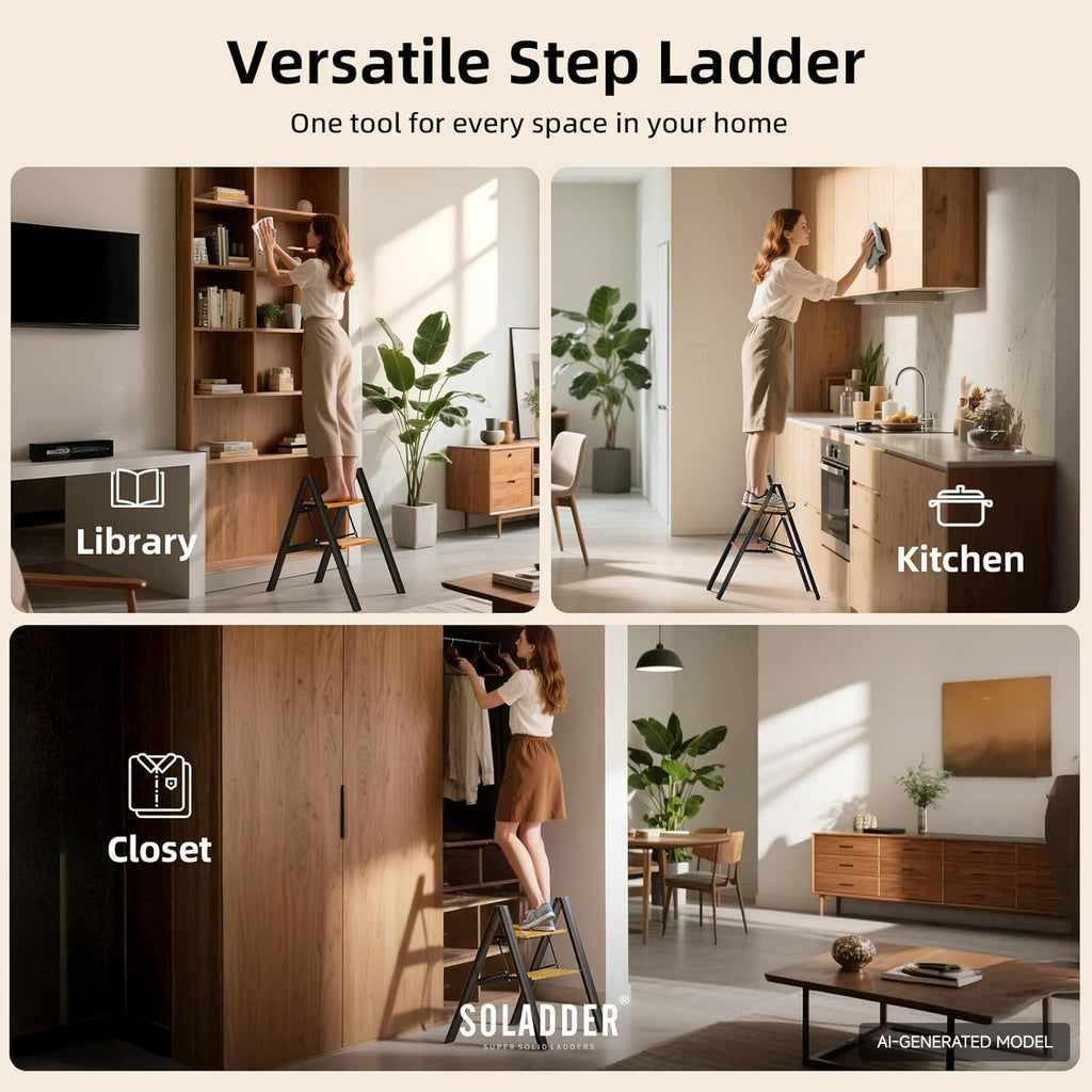 2 Step Folding Ladder, Black & Woodgrain B7604