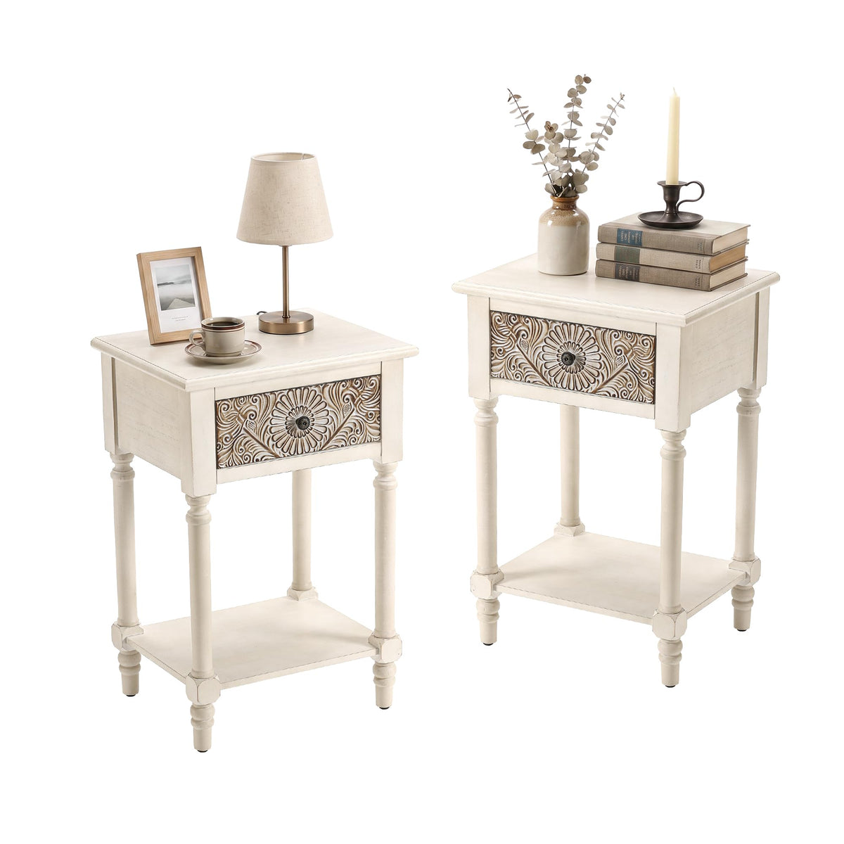2 Pieces MDF 2-Tier Nightstand with Storage Drawer N770