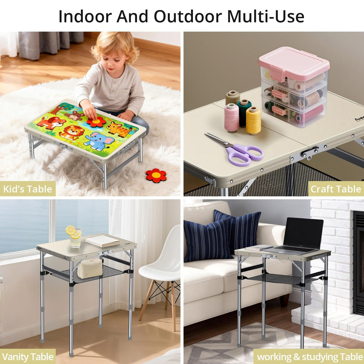 2 ft Small Folding Table, 3 Adjustable Height O648176