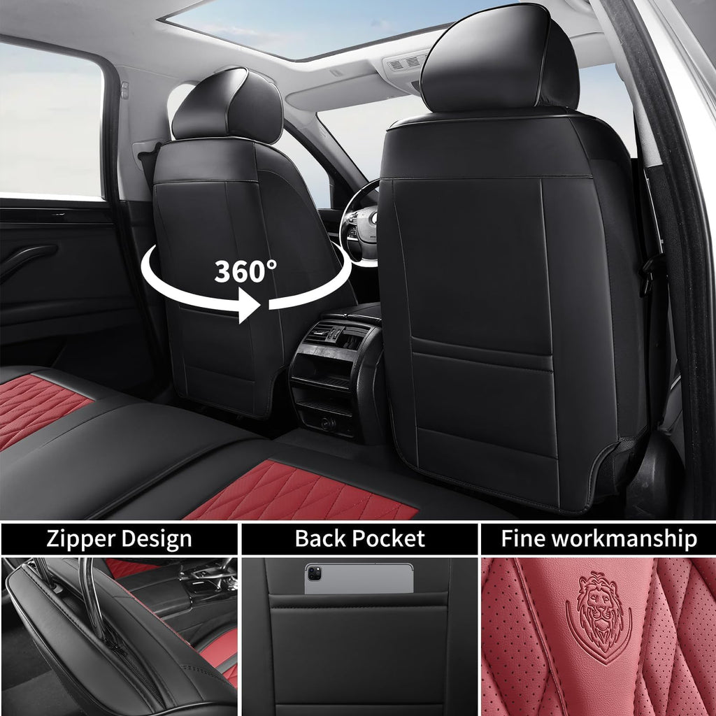 Red Black Leather Car Seat Covers Full Set M32598