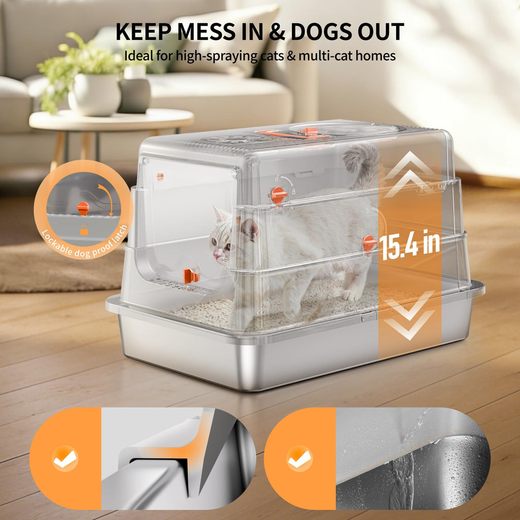 Stainless Steel Extra Large Enclosed Cat Litter Box S2711