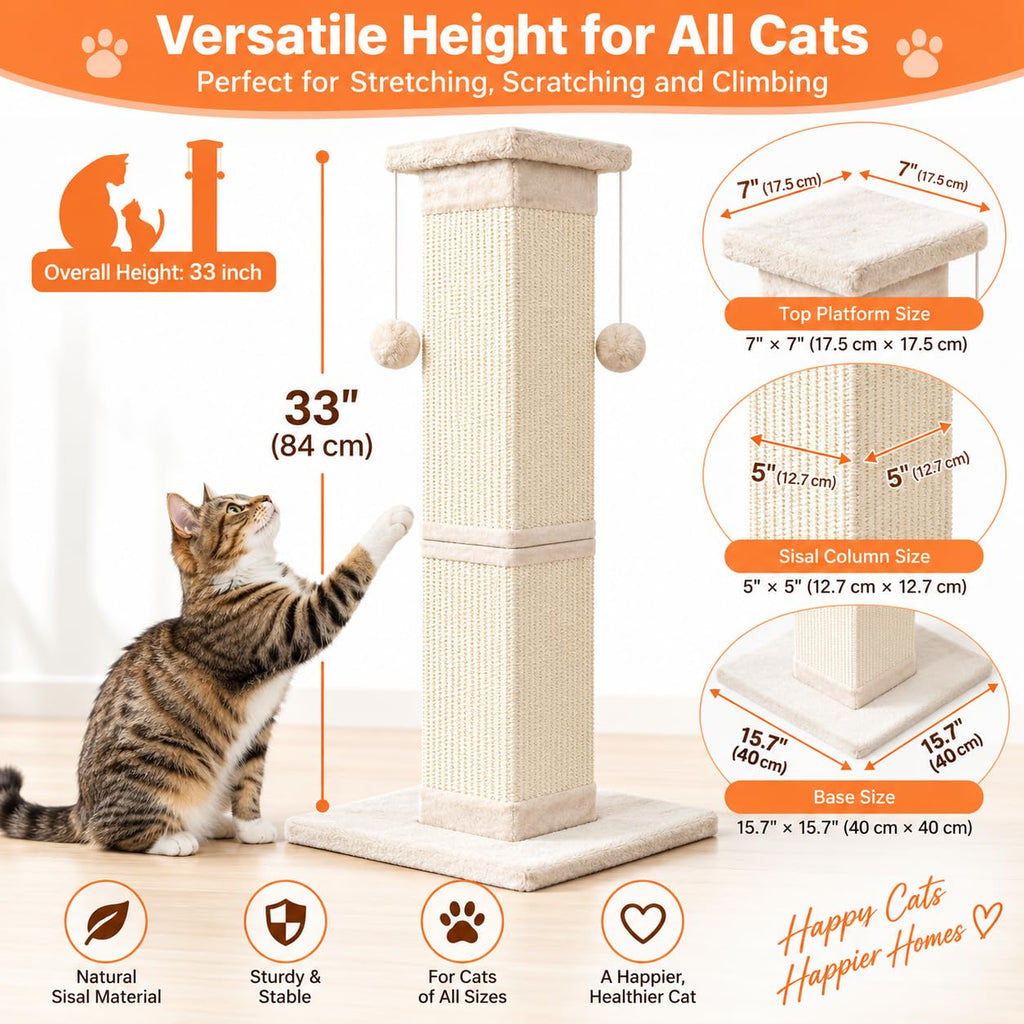 33 Inch Nature Sisal Cat Scratching Post K36879