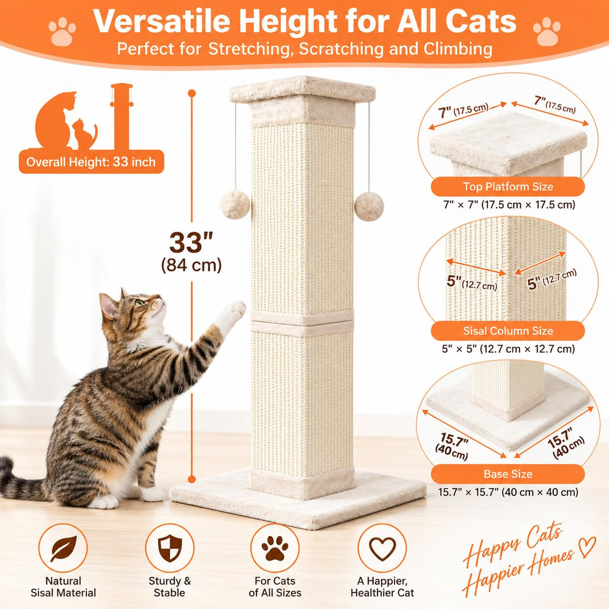 33 Inch Nature Sisal Cat Scratching Post K36879