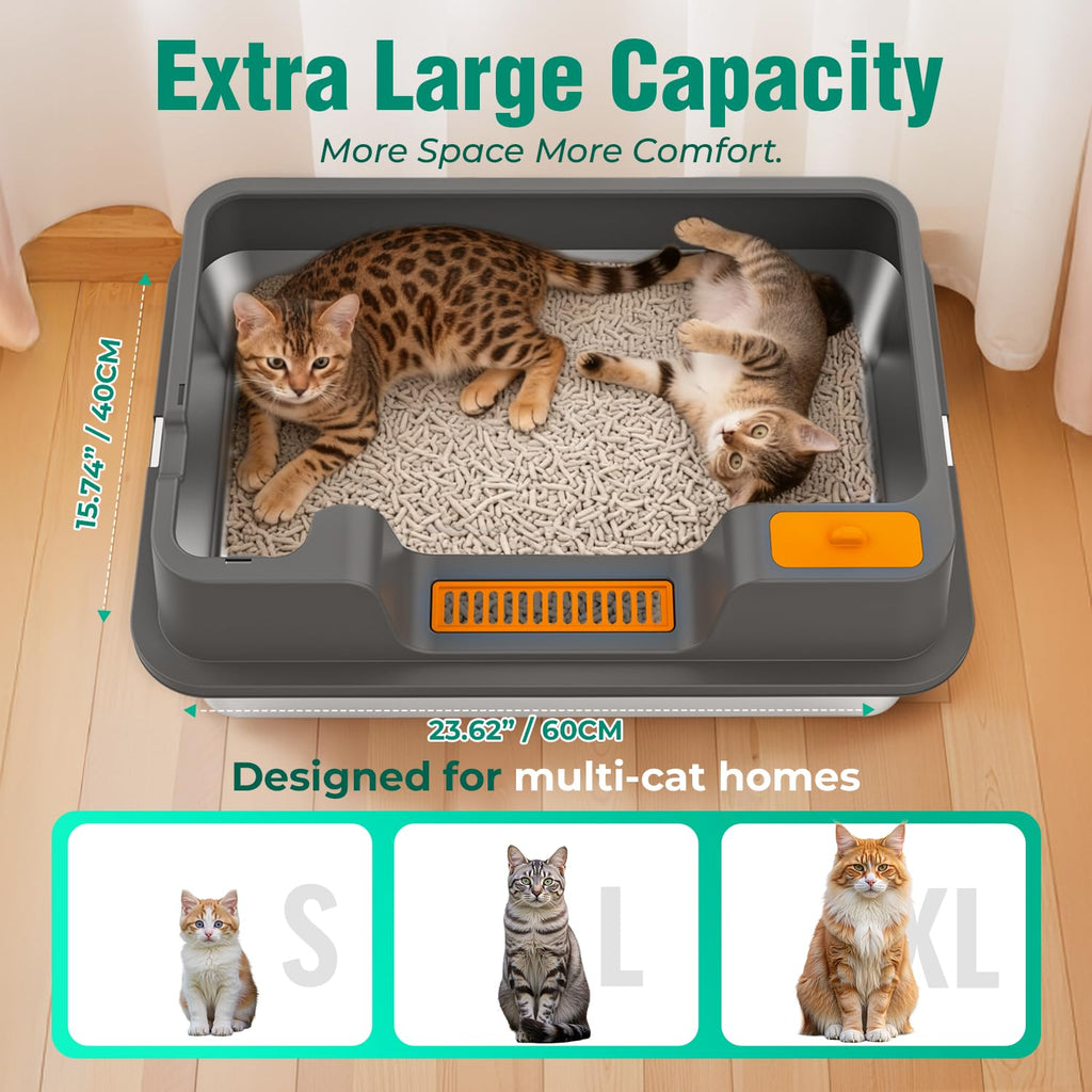 Extra Large Stainless Steel Litter Box with High Sides Y230639