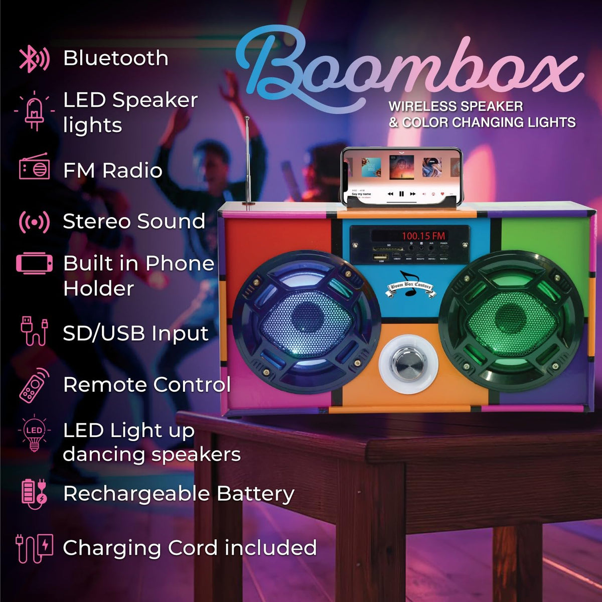 Bluetooth Speaker with FM Radio & LED Lights M80055